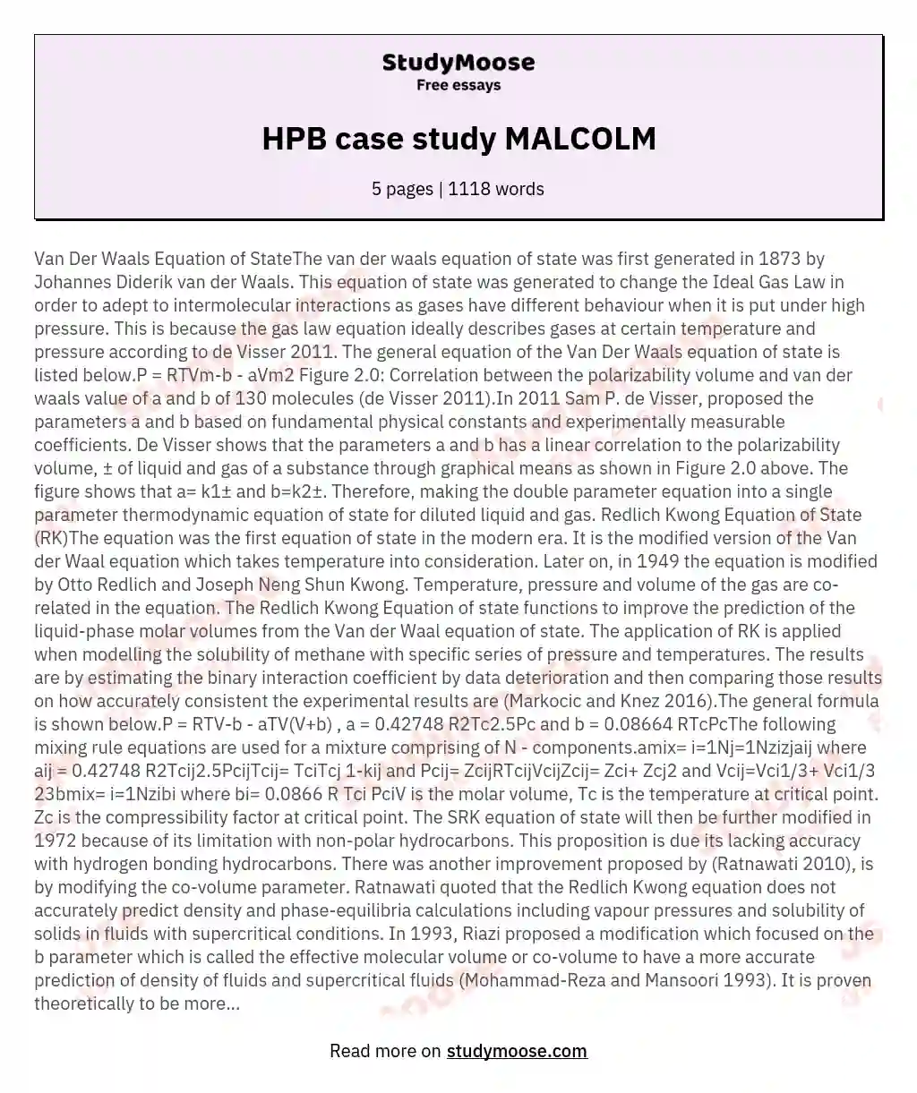 HPB case study MALCOLM essay
