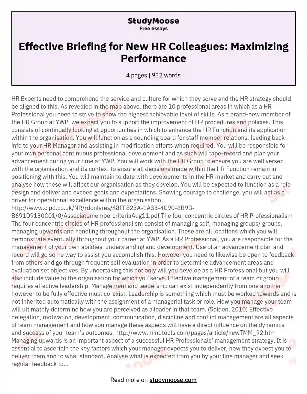 Effective Briefing for New HR Colleagues: Maximizing Performance essay