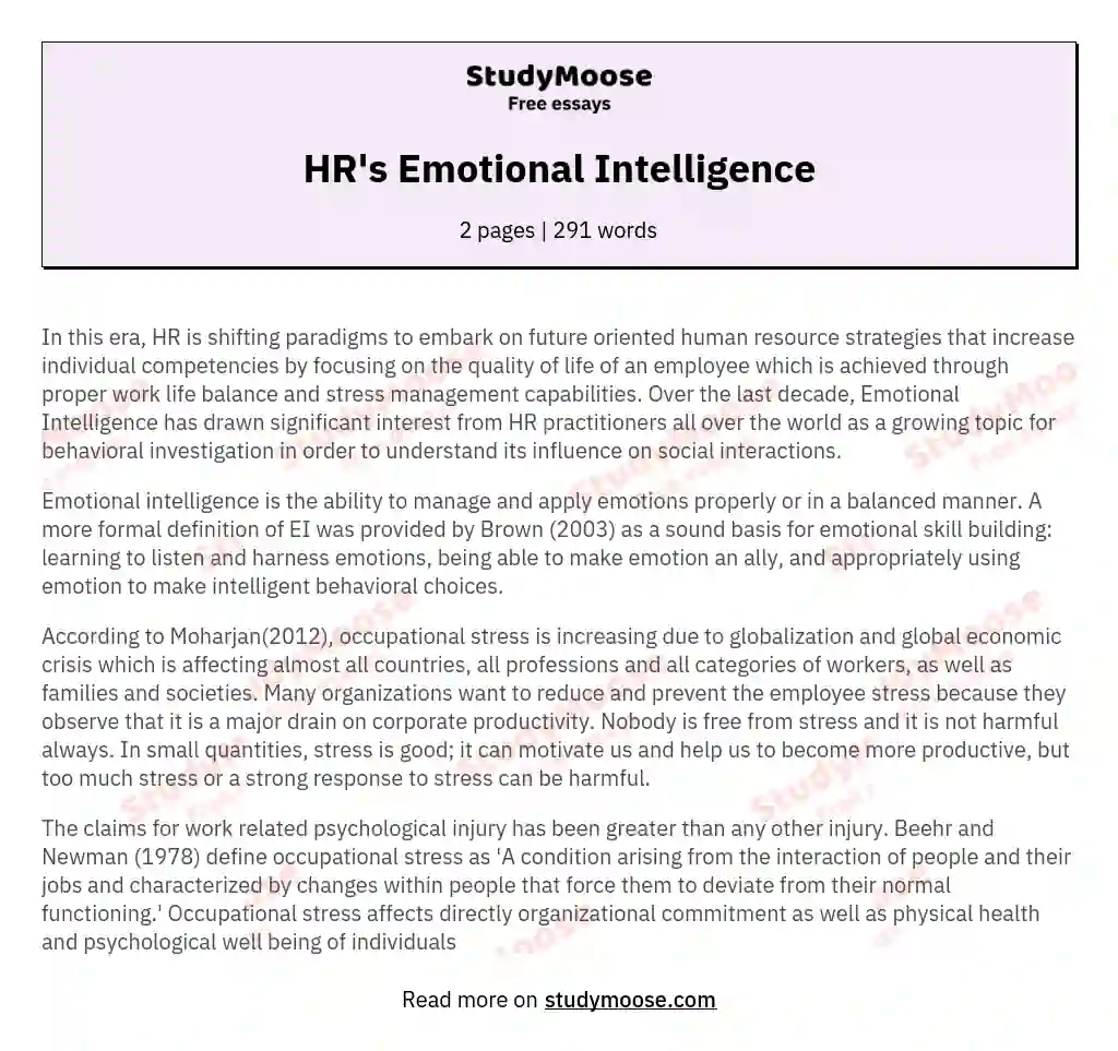 HR's Emotional Intelligence essay