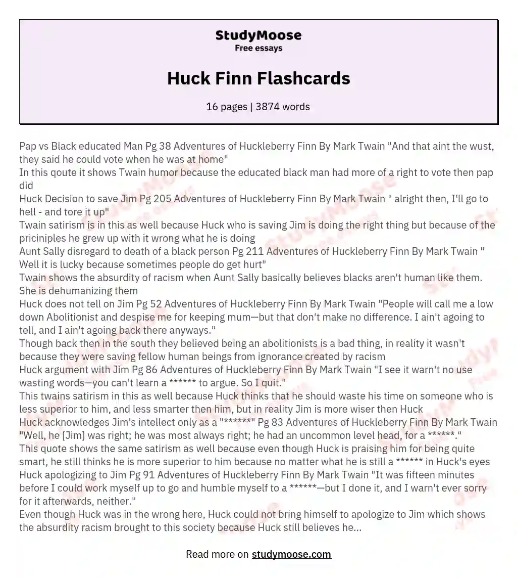 Huck Finn Flashcards essay