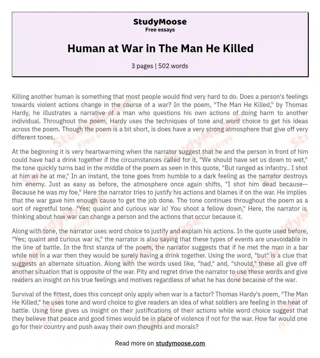 Human at War in The Man He Killed essay