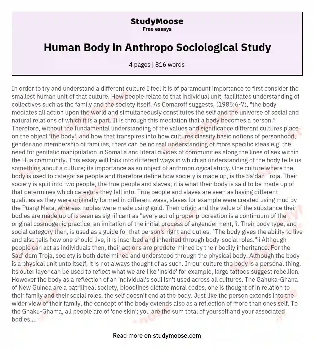 Human Body in Anthropo Sociological Study essay