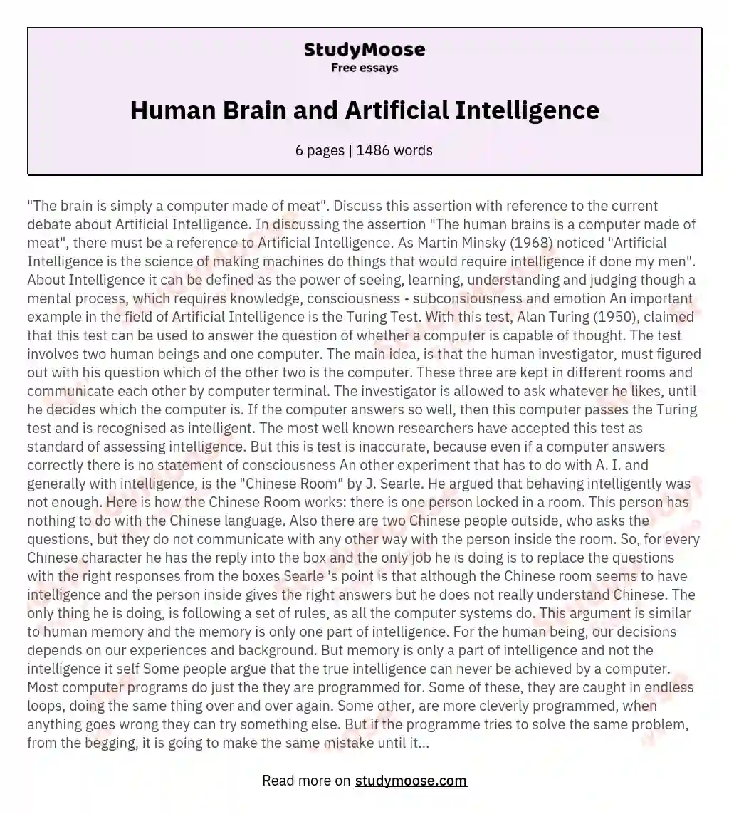 Human Brain and Artificial Intelligence essay