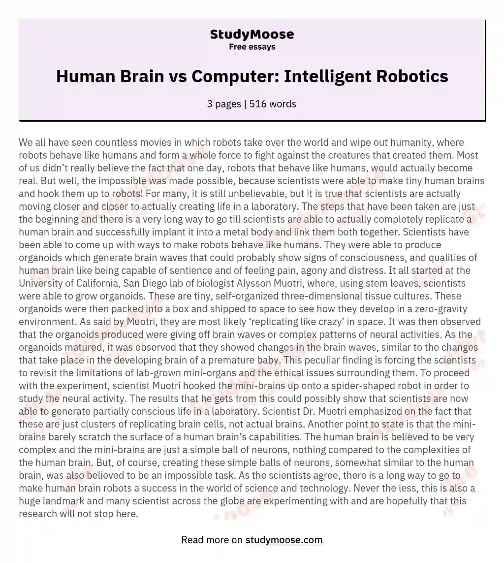 Human Brain vs Computer: Intelligent Robotics essay