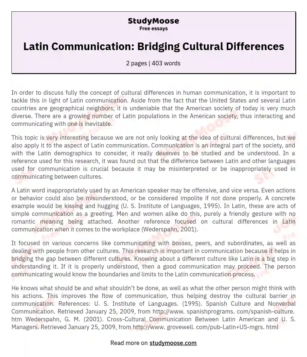 Latin Communication: Bridging Cultural Differences essay