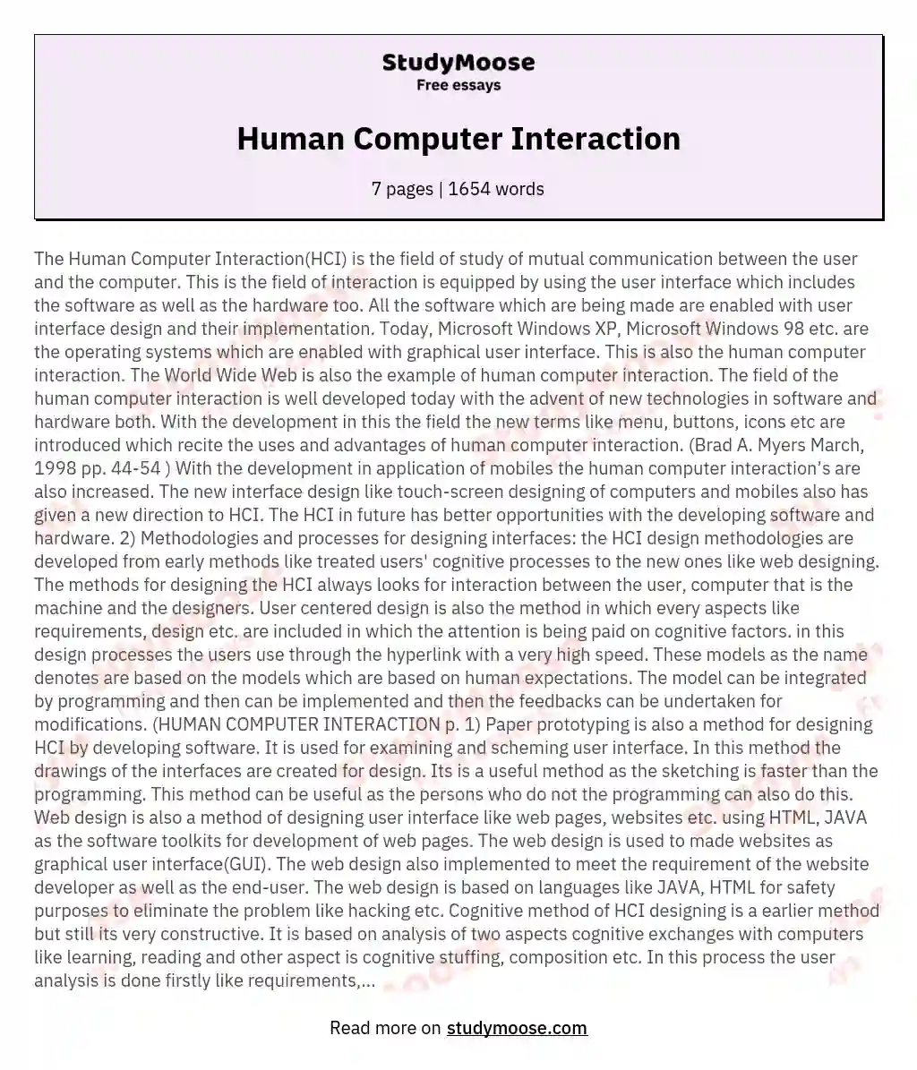 Human Computer Interaction essay