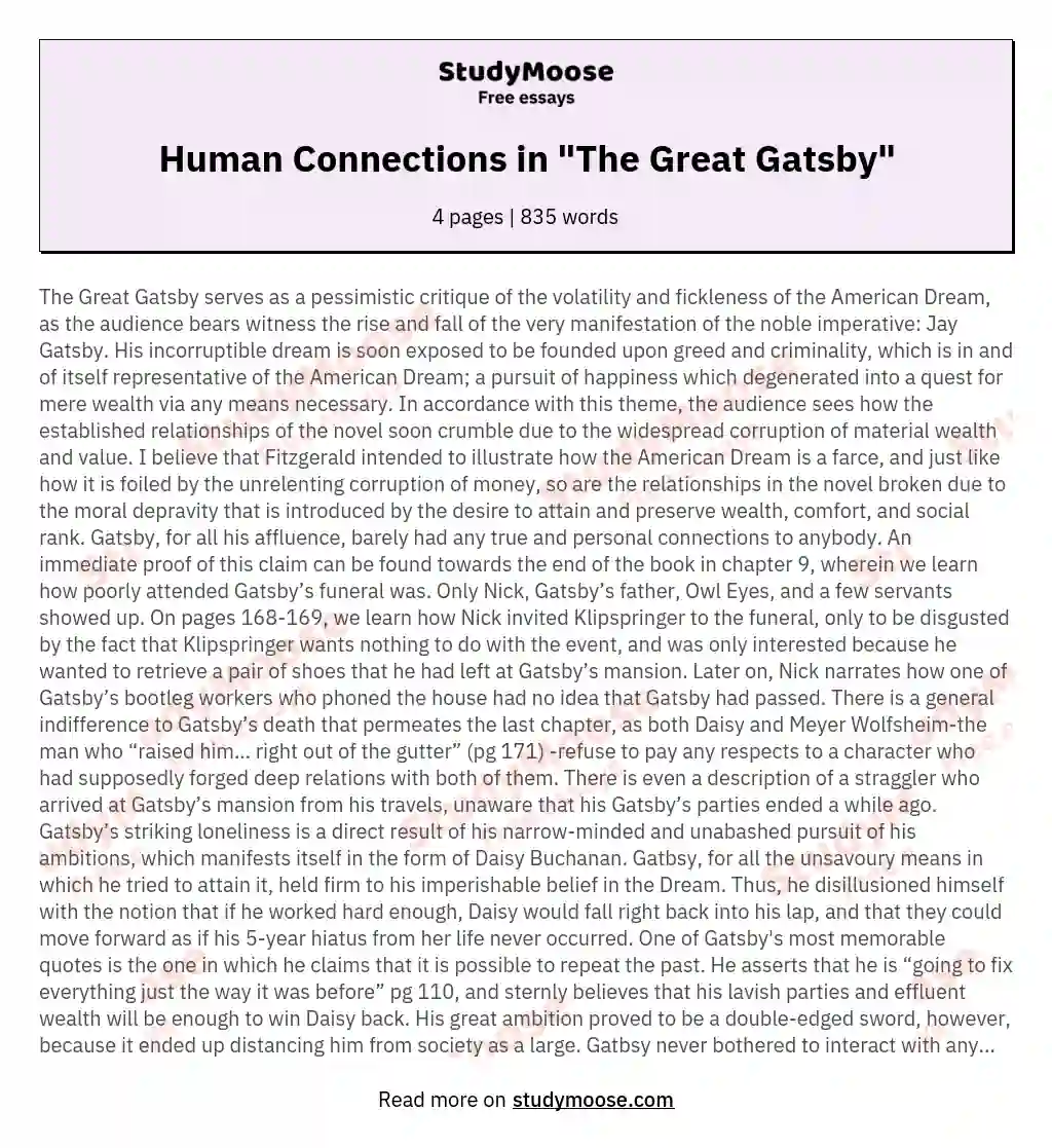 Human Connections in "The Great Gatsby"