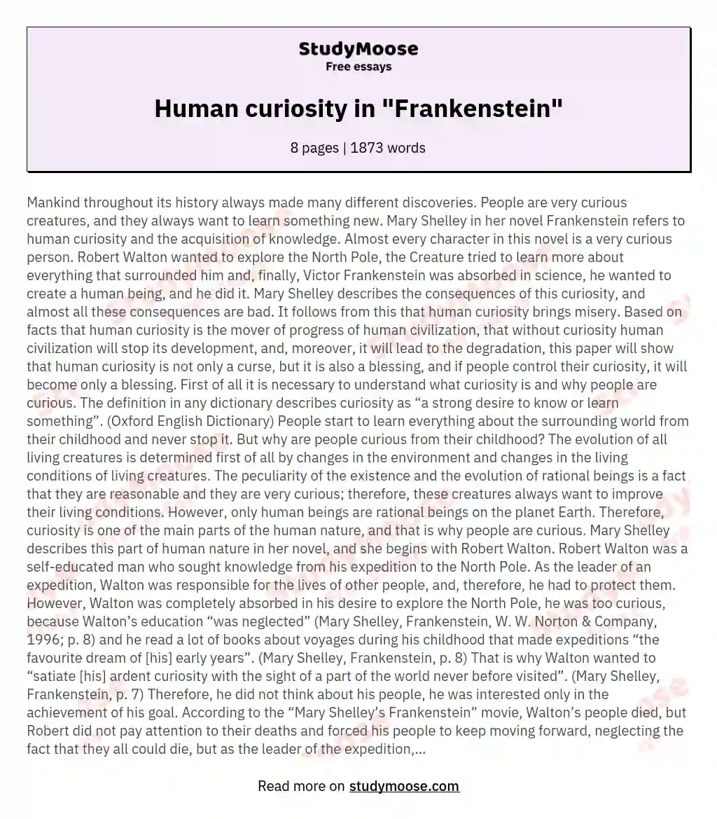 Human curiosity in "Frankenstein"