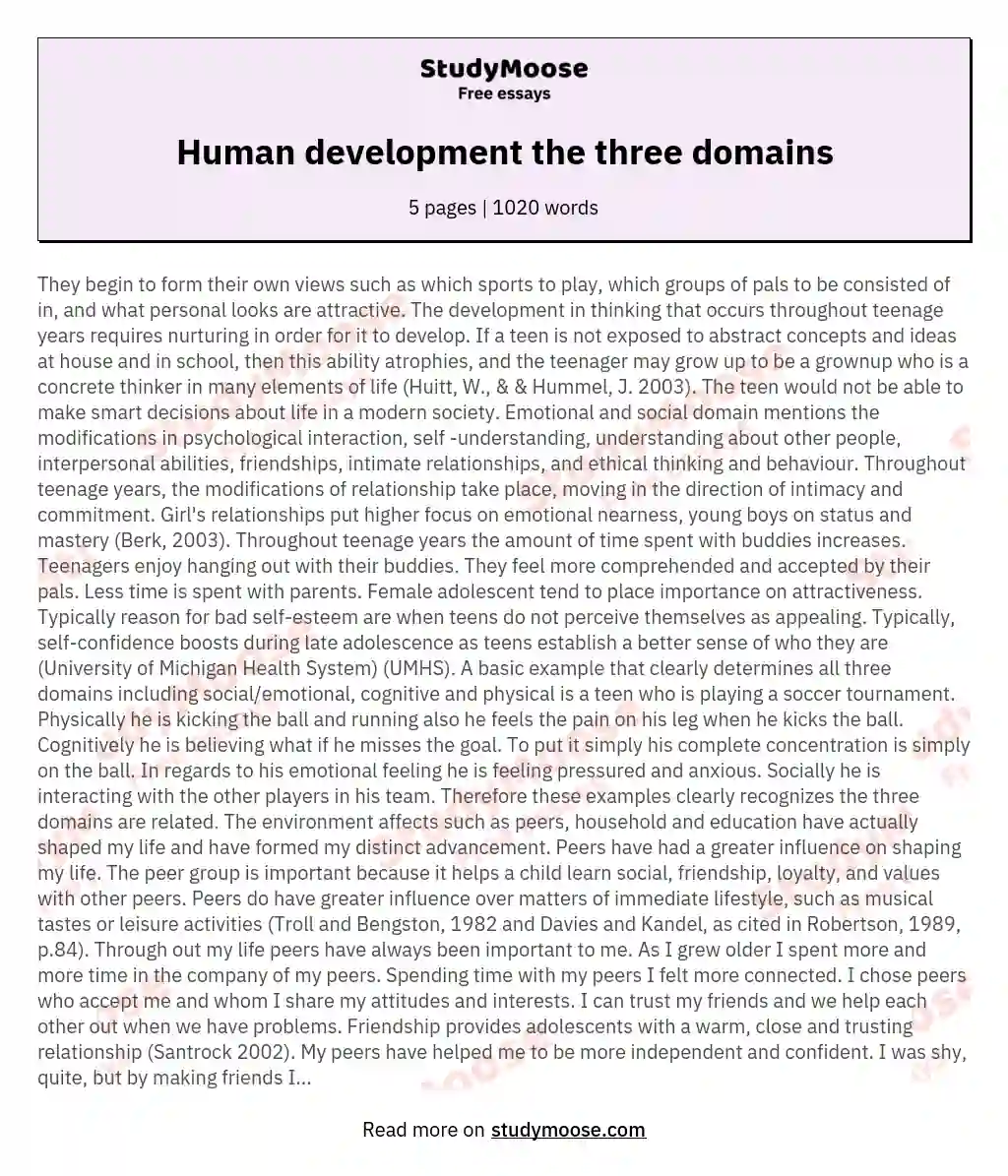 Human development the three domains essay