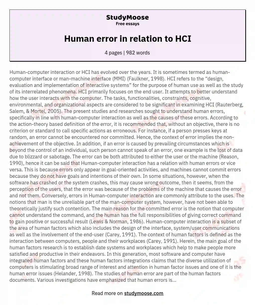 Human error in relation to HCI essay