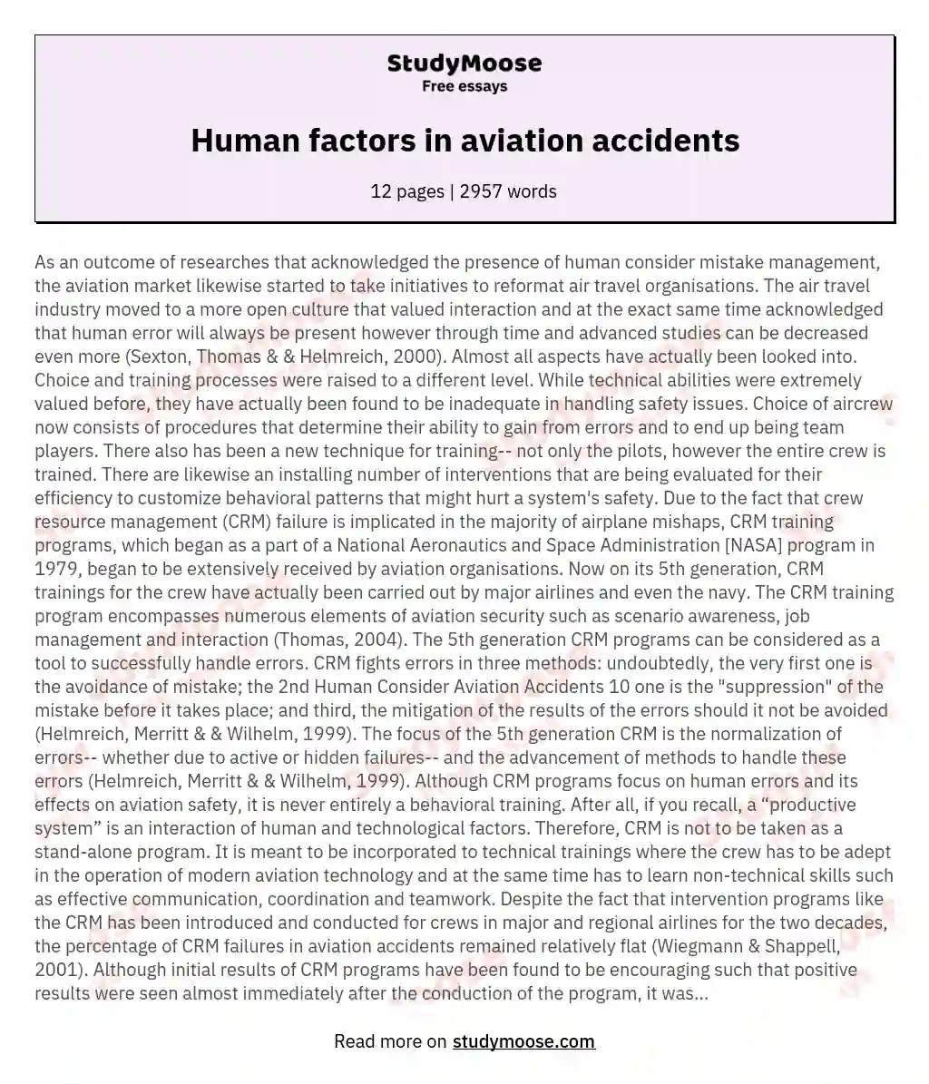 Human factors in aviation accidents