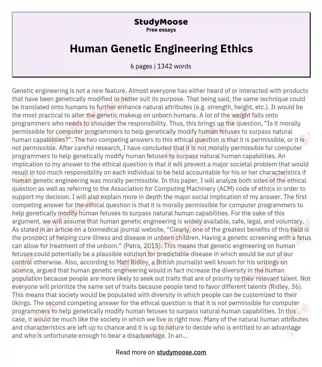 Human Genetic Engineering Ethics