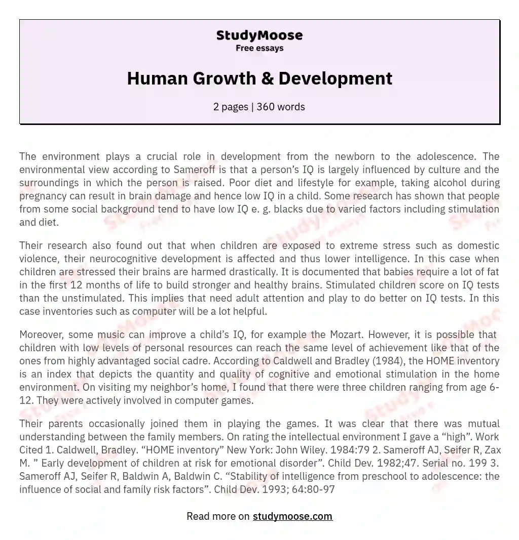 Human Growth &amp; Development essay