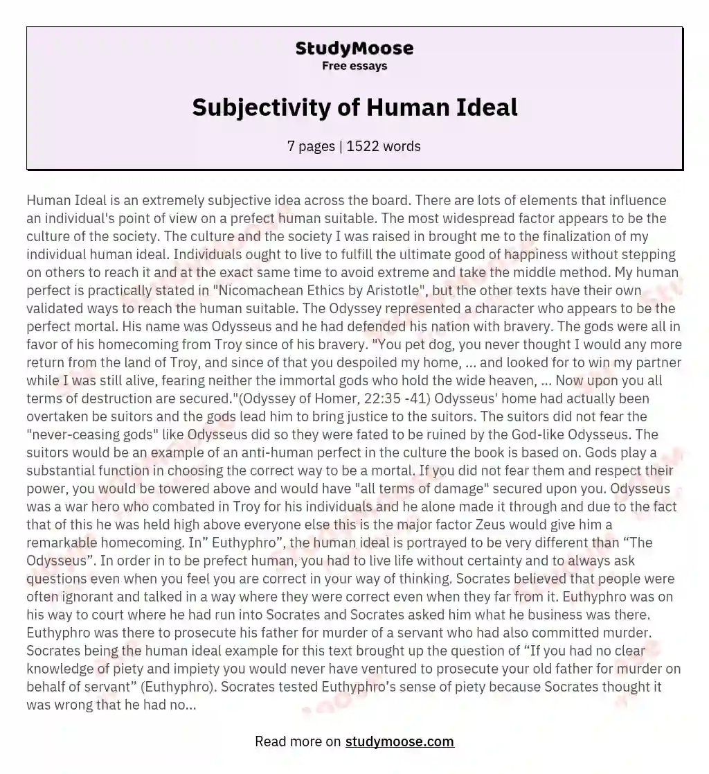 Subjectivity of Human Ideal essay