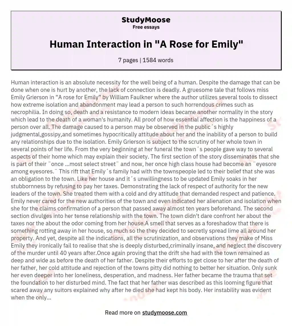 Human Interaction in "A Rose for Emily" essay