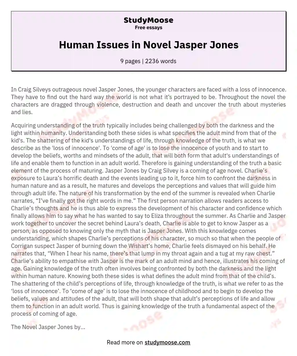 Human Issues in Novel Jasper Jones