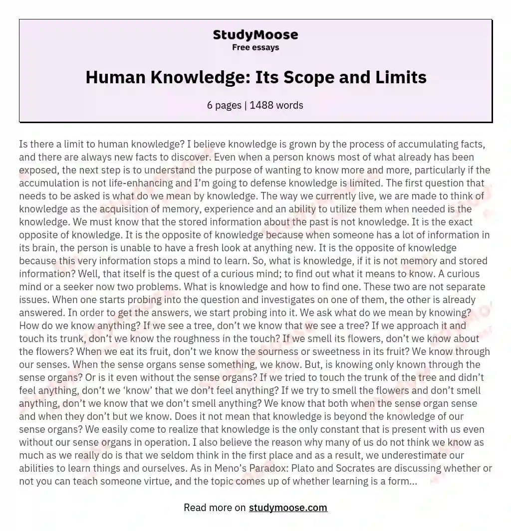 Human Knowledge: Its Scope and Limits essay