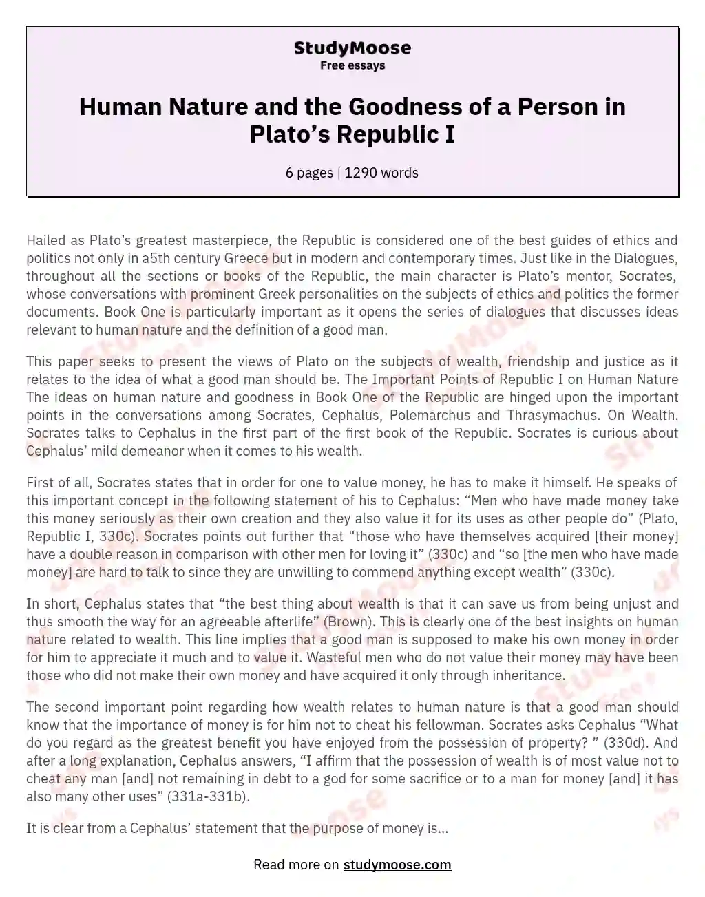 Human Nature and the Goodness of a Person in Plato’s Republic I
