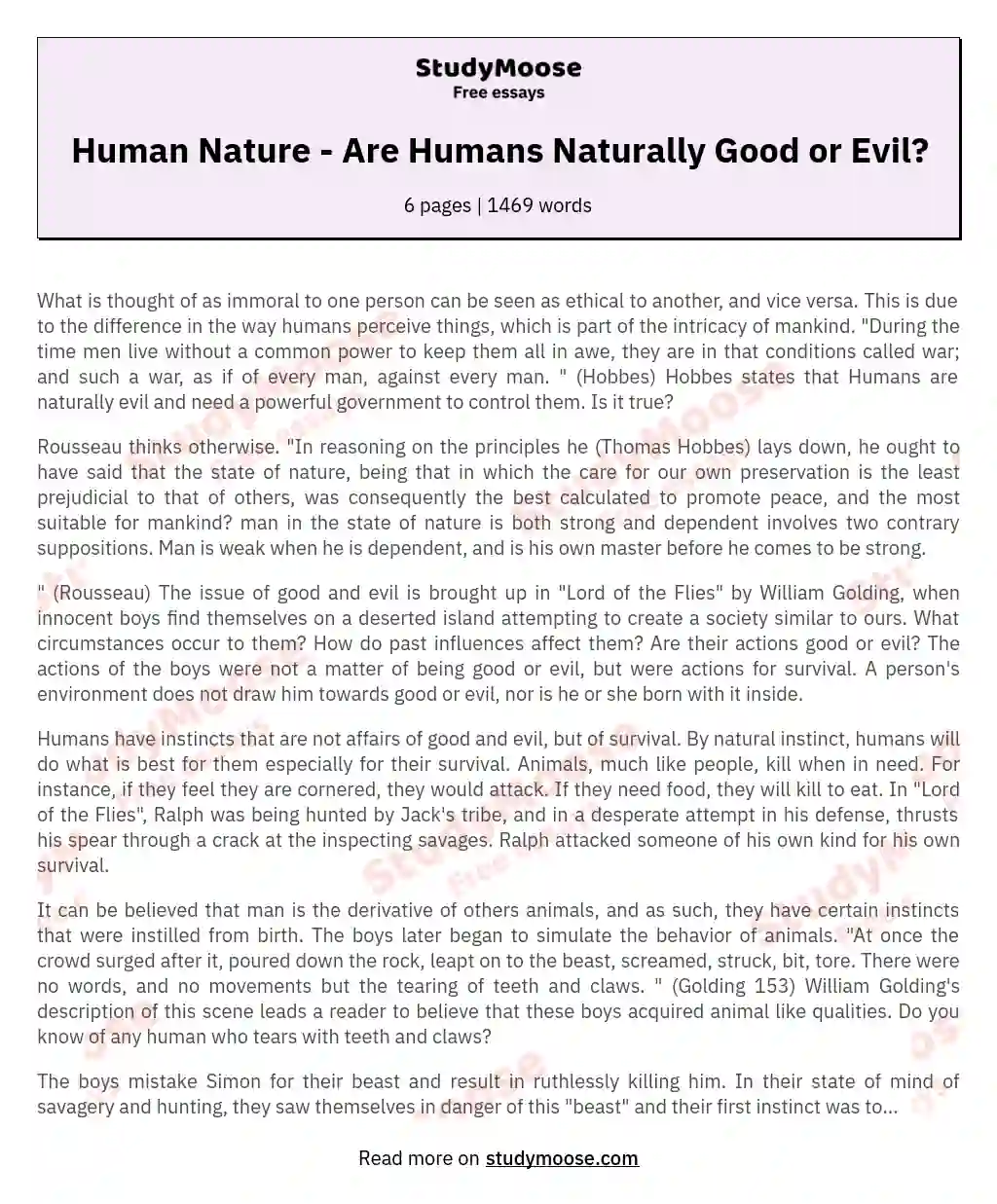 Human Nature - Are Humans Naturally Good or Evil?