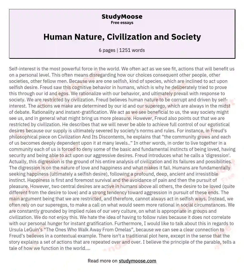 Human Nature, Civilization and Society