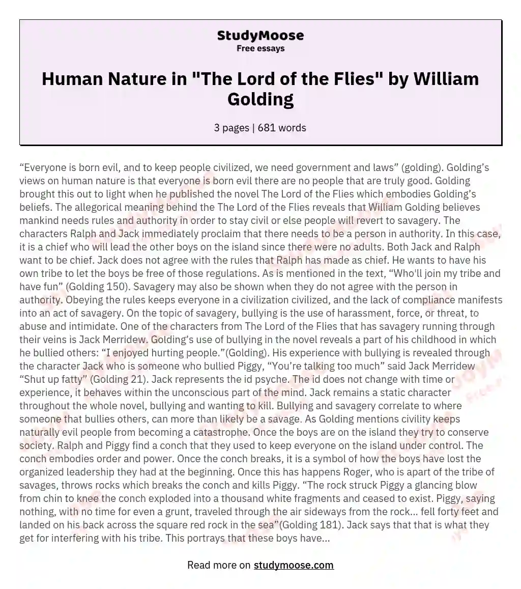 Human Nature in "The Lord of the Flies" by William Golding