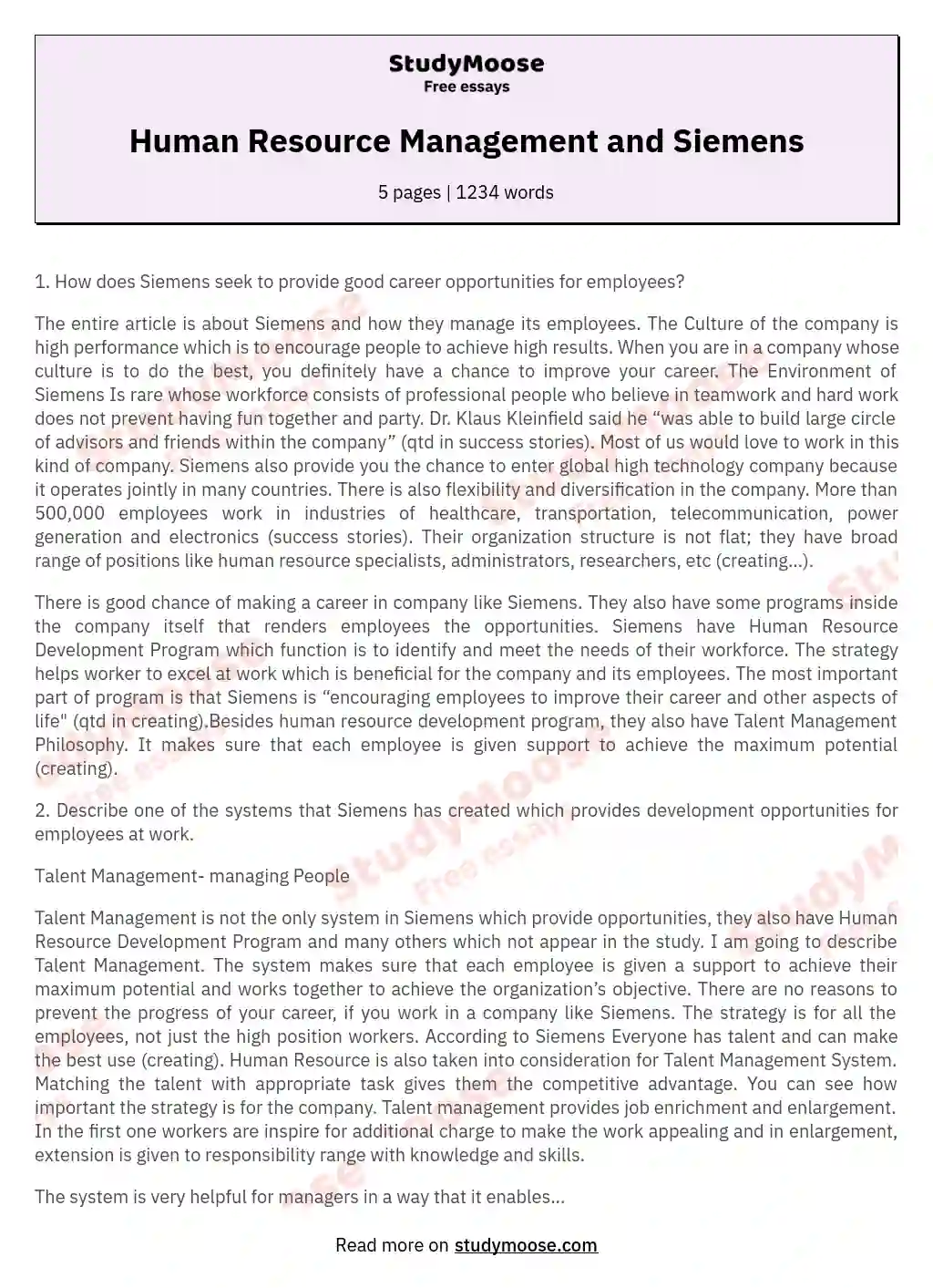 example of human resource management essay