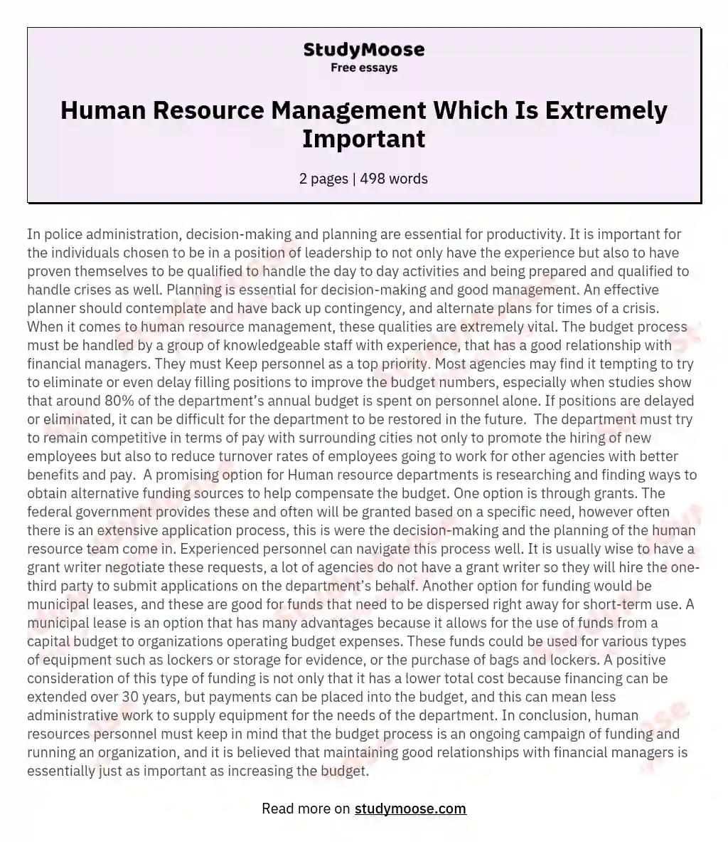 Human Resource Management Which Is Extremely Important essay
