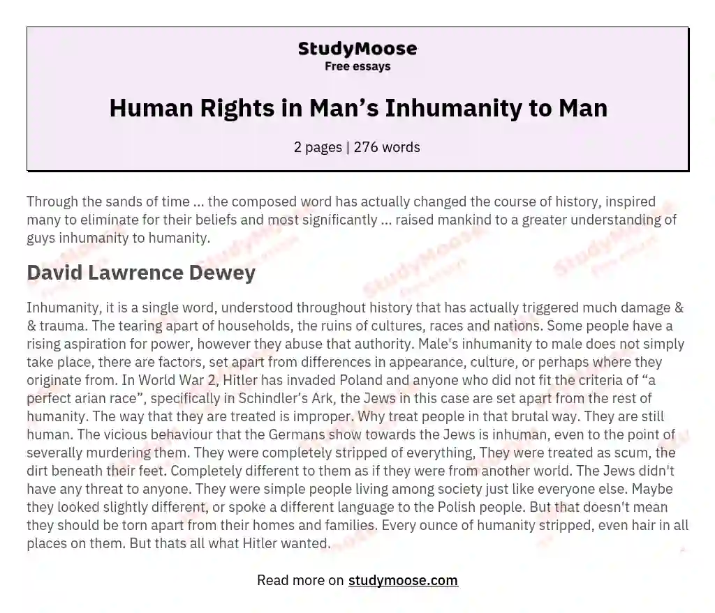 Human Rights in Man’s Inhumanity to Man