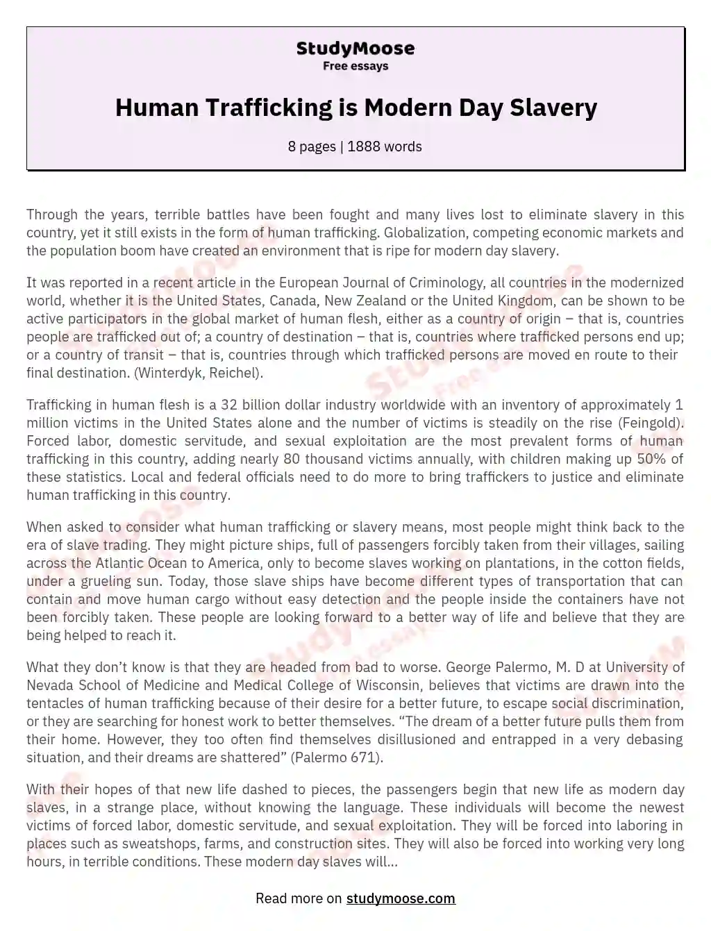 Human Trafficking is Modern Day Slavery essay