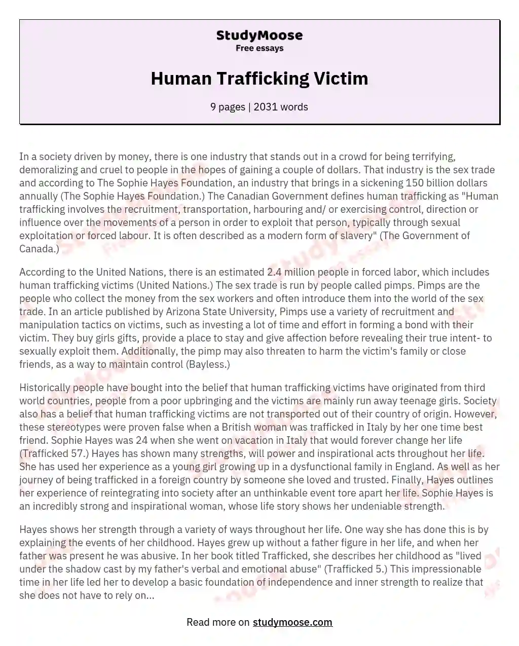 Human Trafficking Victim essay