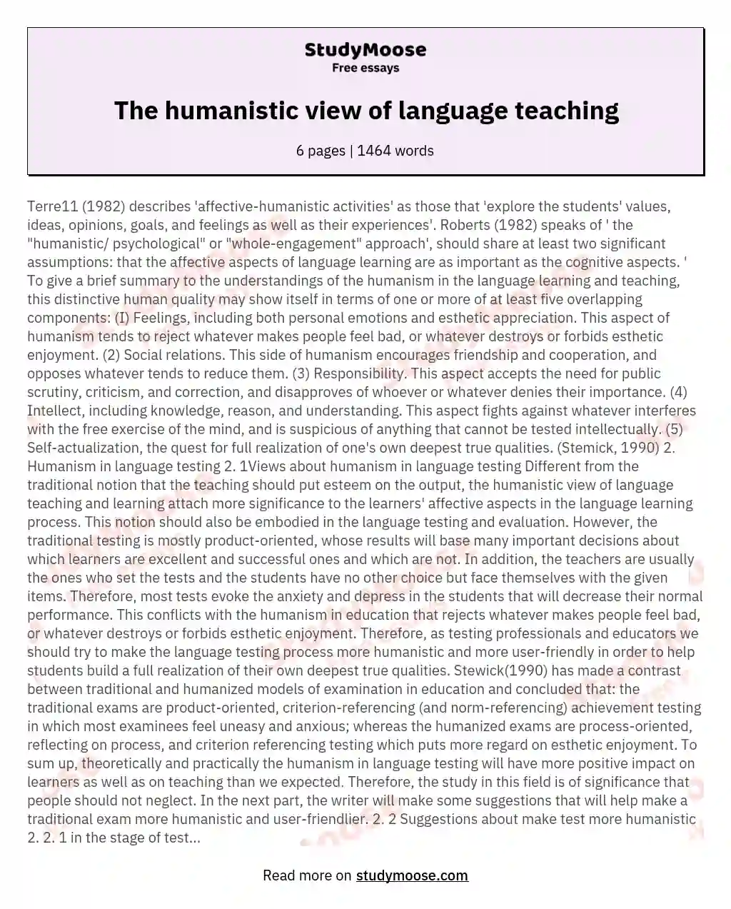 The humanistic view of language teaching essay