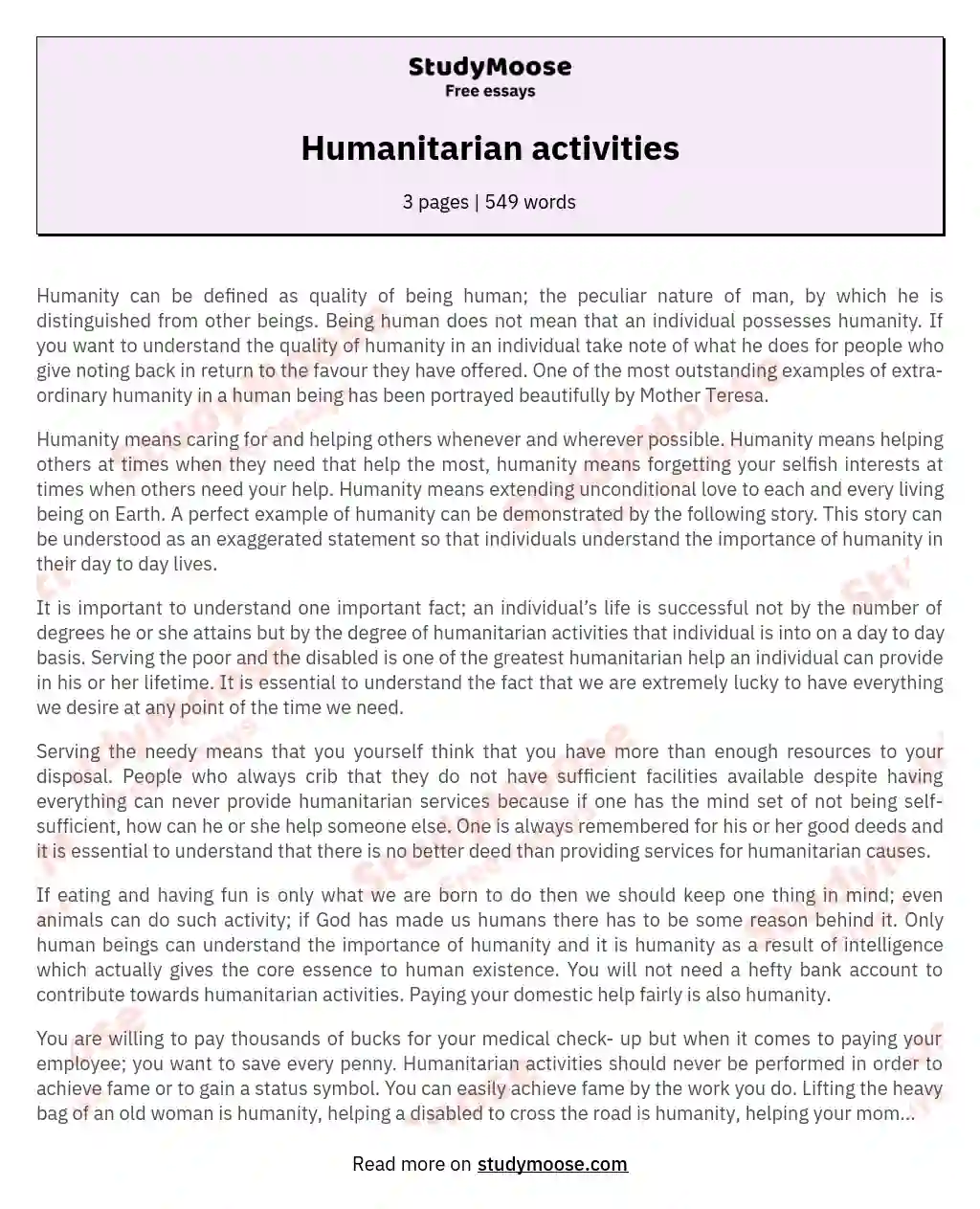 Humanitarian activities essay