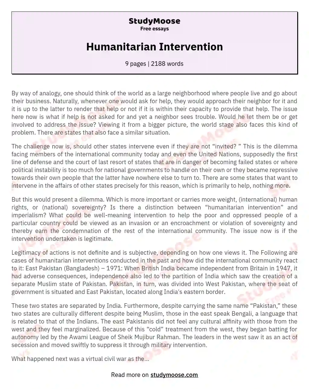 Humanitarian Intervention essay
