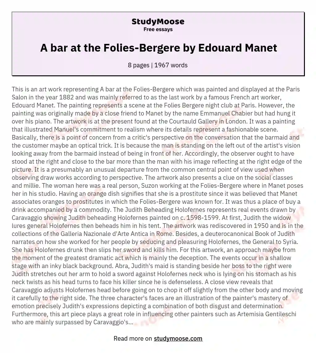A bar at the Folies-Bergere by Edouard Manet essay