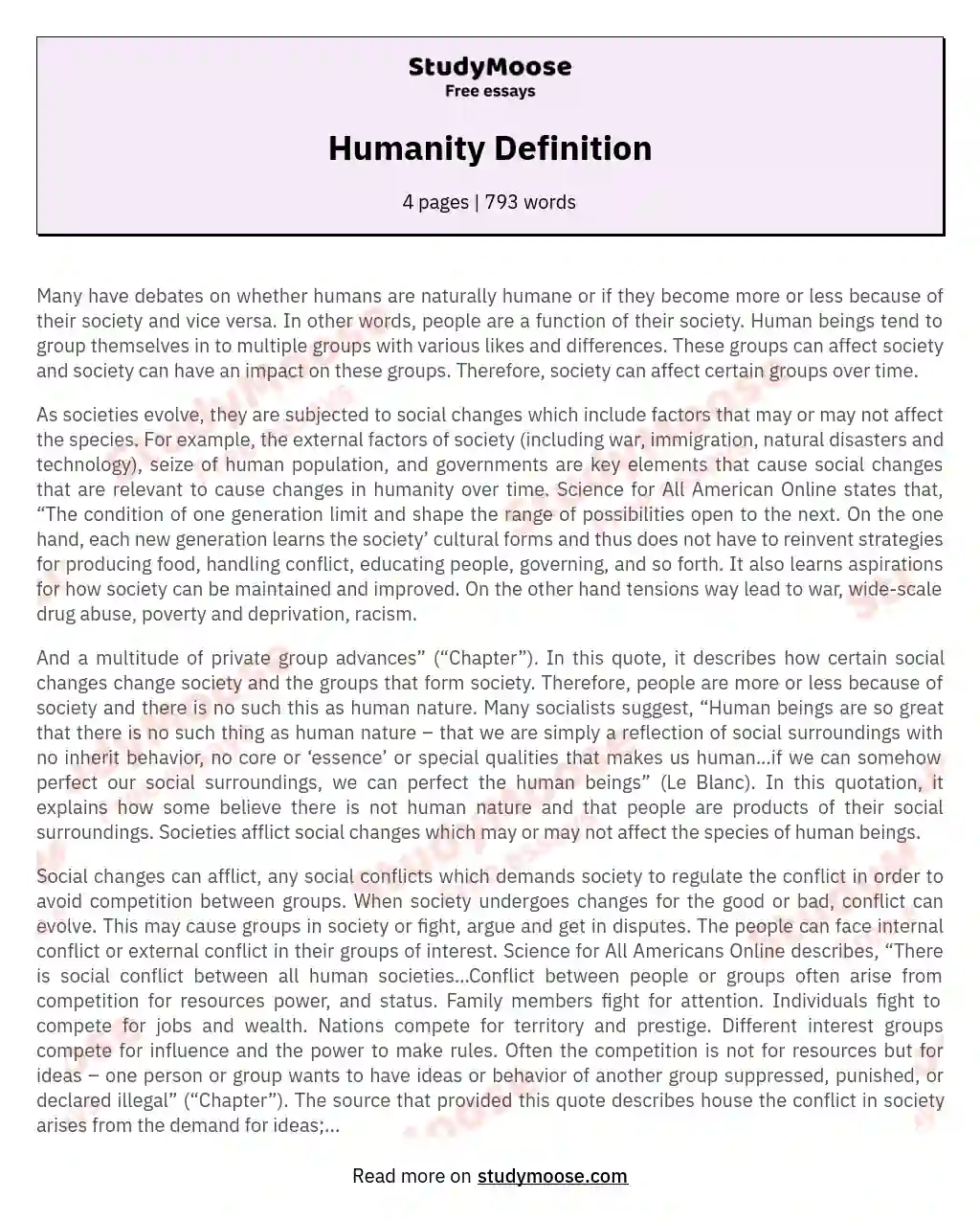 Humanity Definition essay