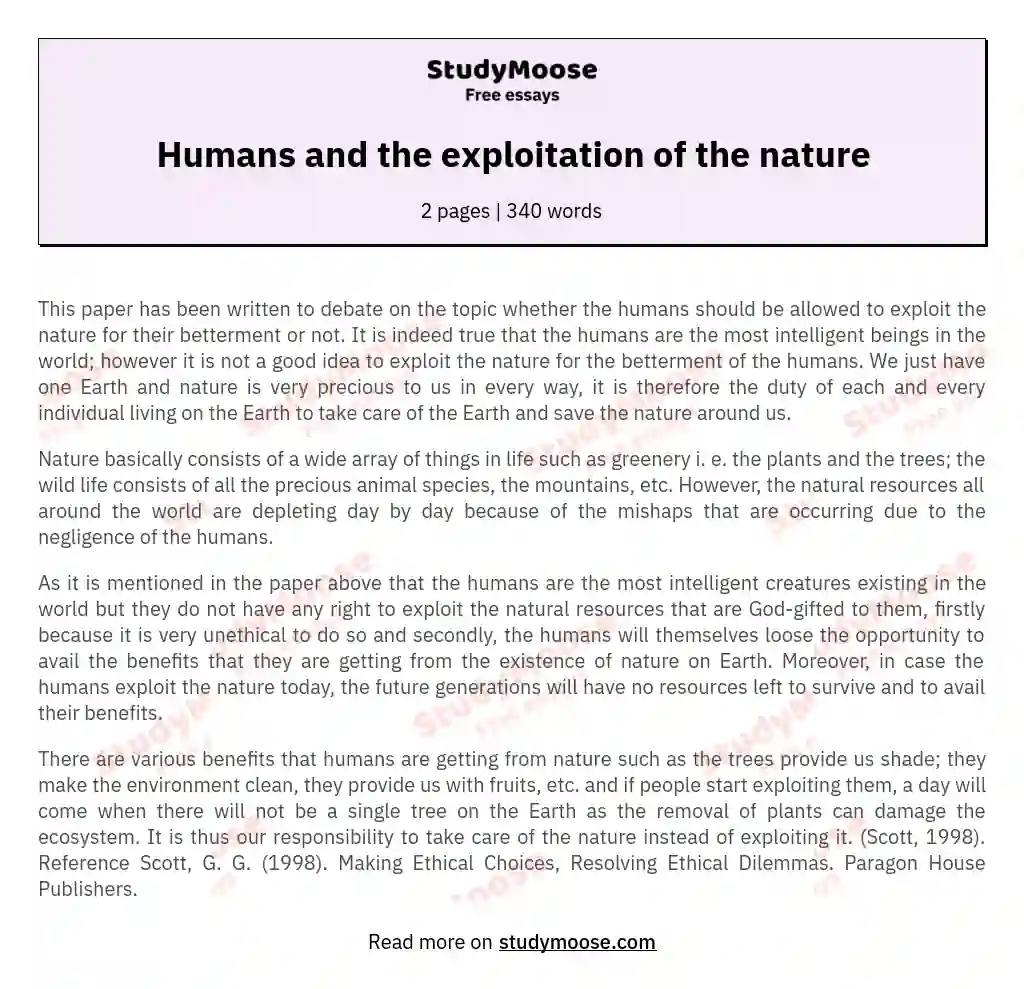 Humans and the exploitation of the nature