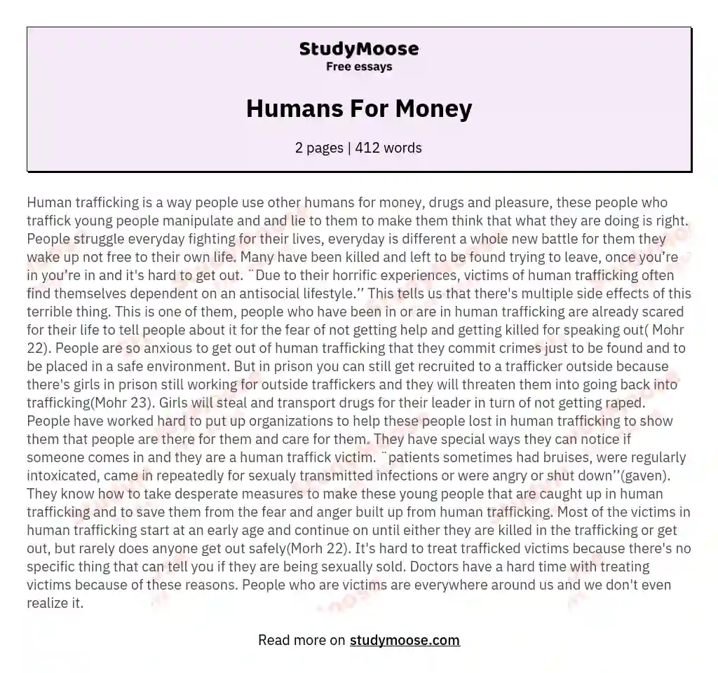 Humans For Money essay