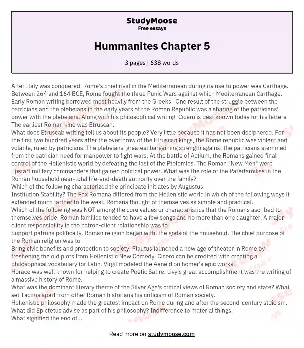 Hummanites Chapter 5 essay