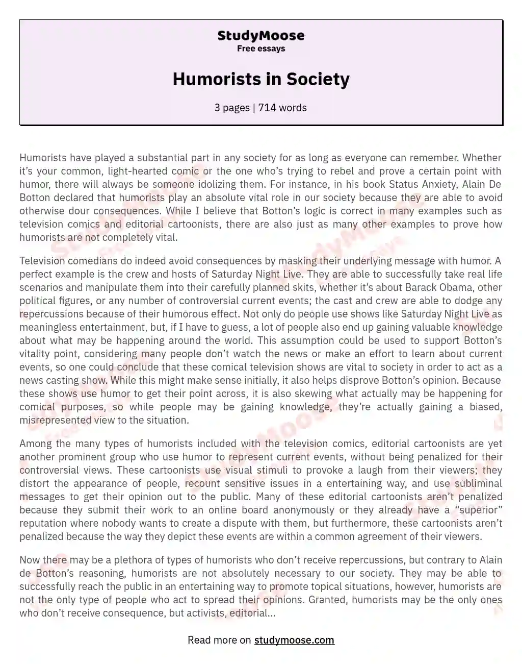 Humorists in Society essay