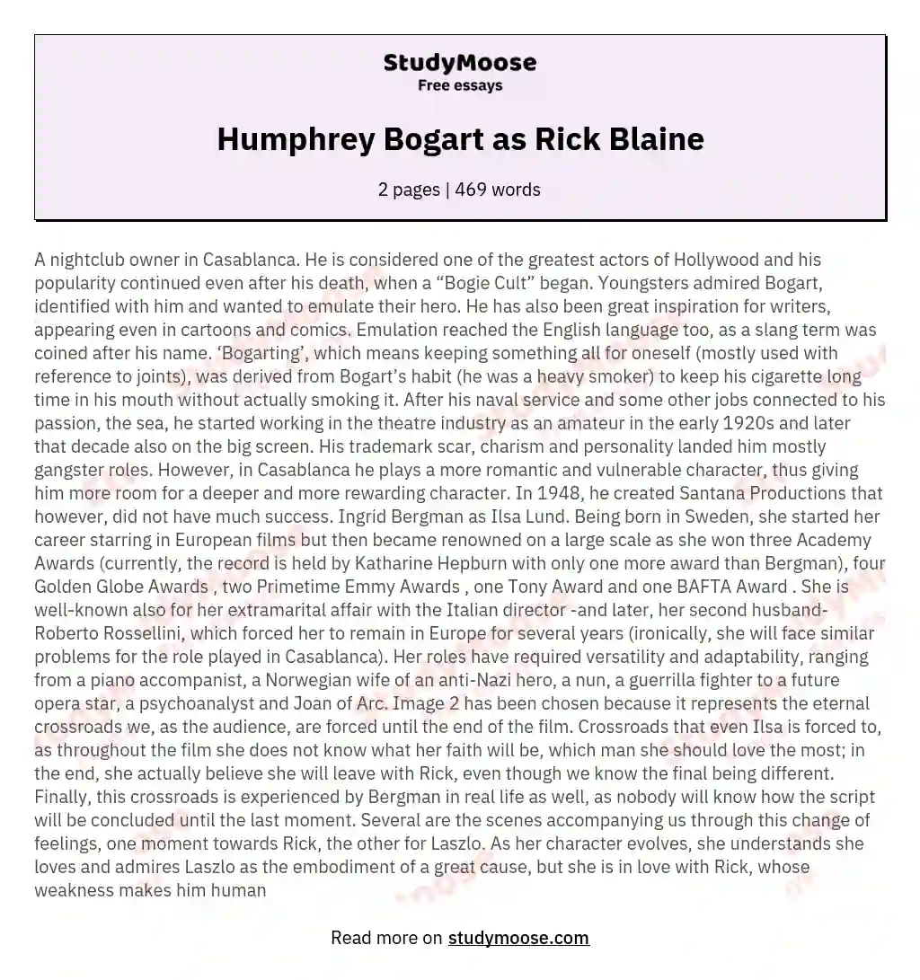 Humphrey Bogart as Rick Blaine essay
