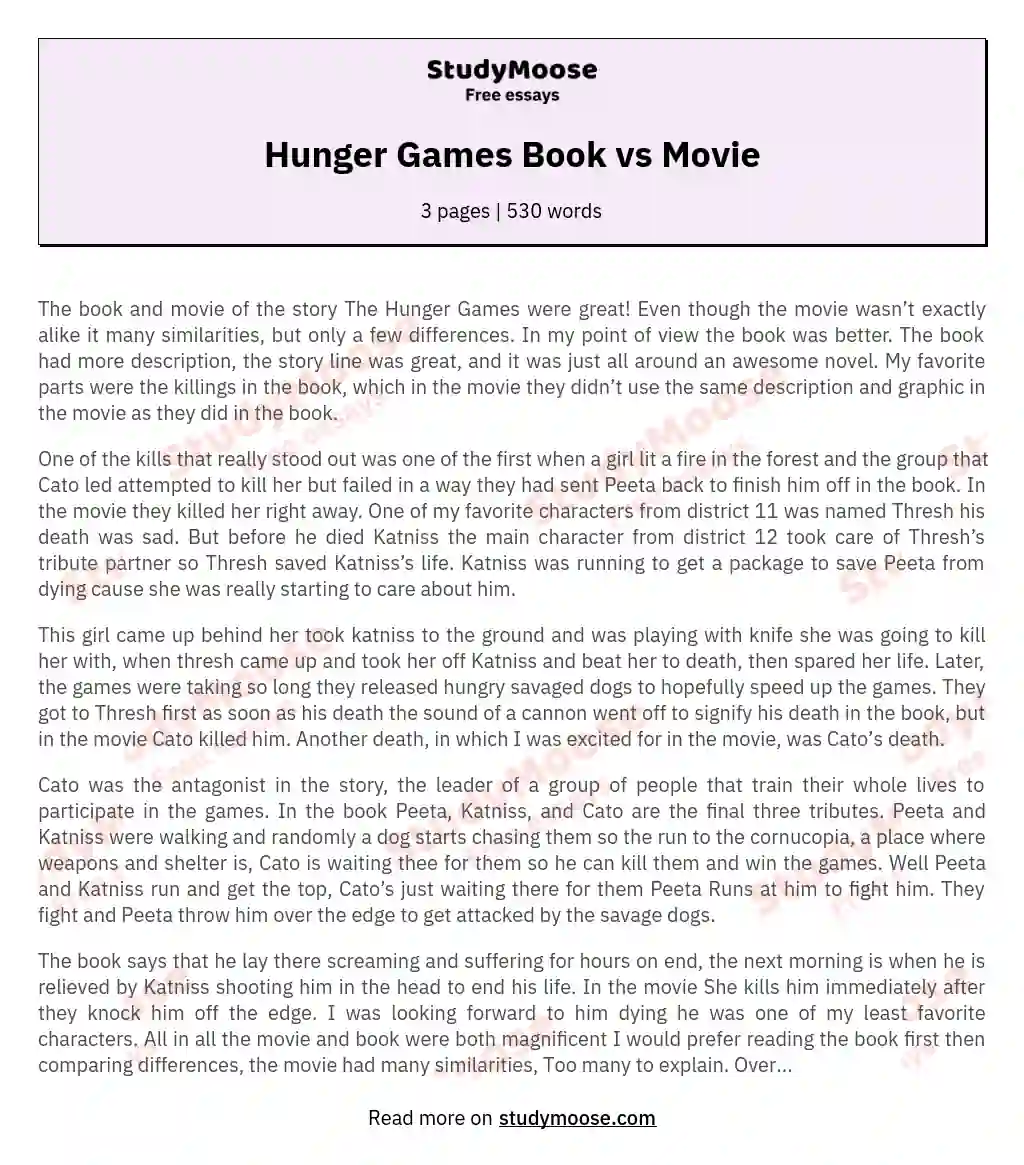 Hunger Games Book vs Movie