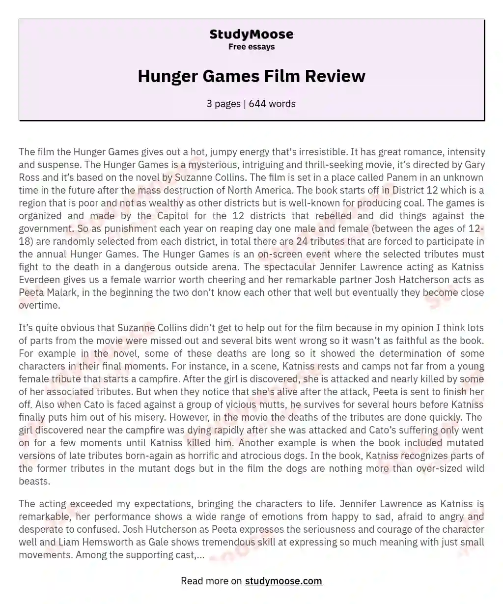 Hunger Games Film Review essay