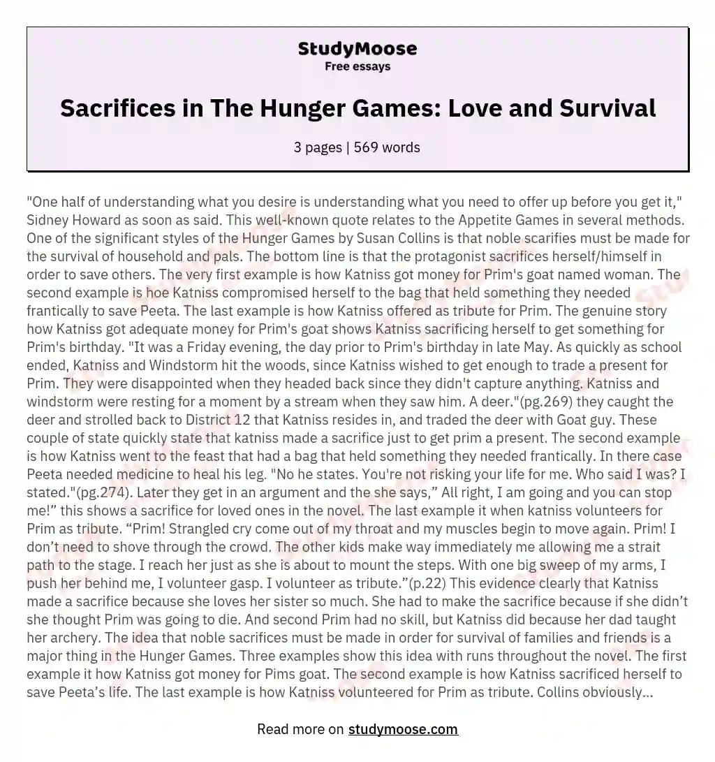 Sacrifices in The Hunger Games: Love and Survival essay