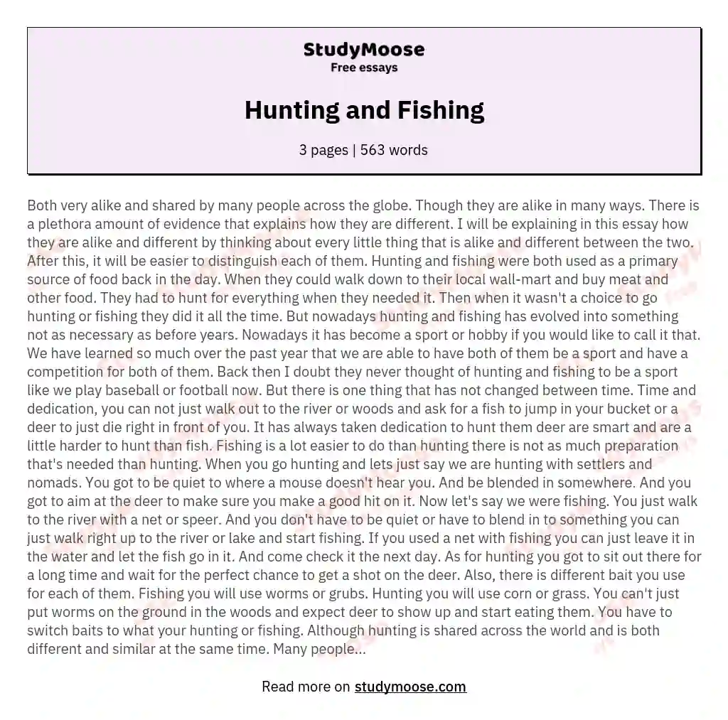 Hunting and Fishing essay