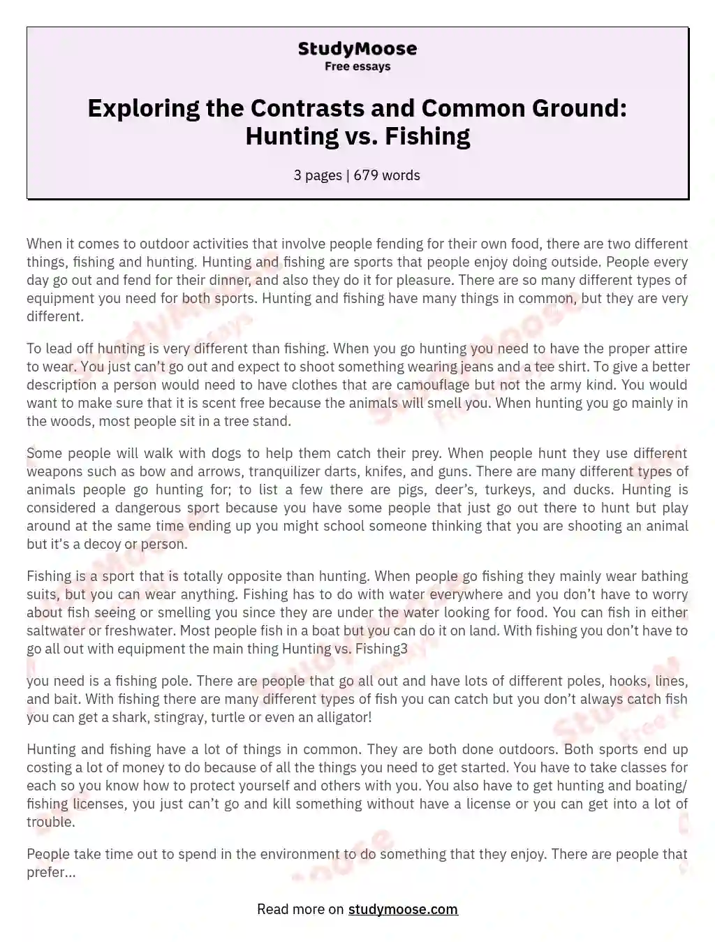 Exploring the Contrasts and Common Ground: Hunting vs. Fishing essay