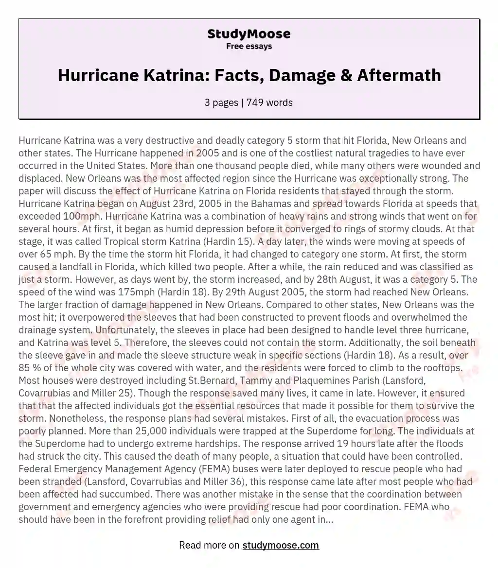 hurricane katrina essay