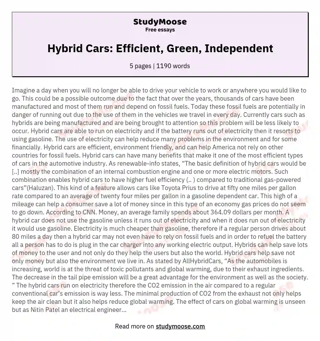 essay on hybrid cars