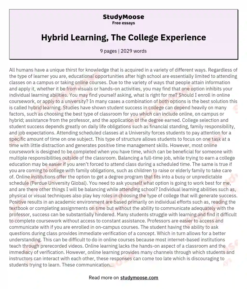 Hybrid Learning, The College Experience