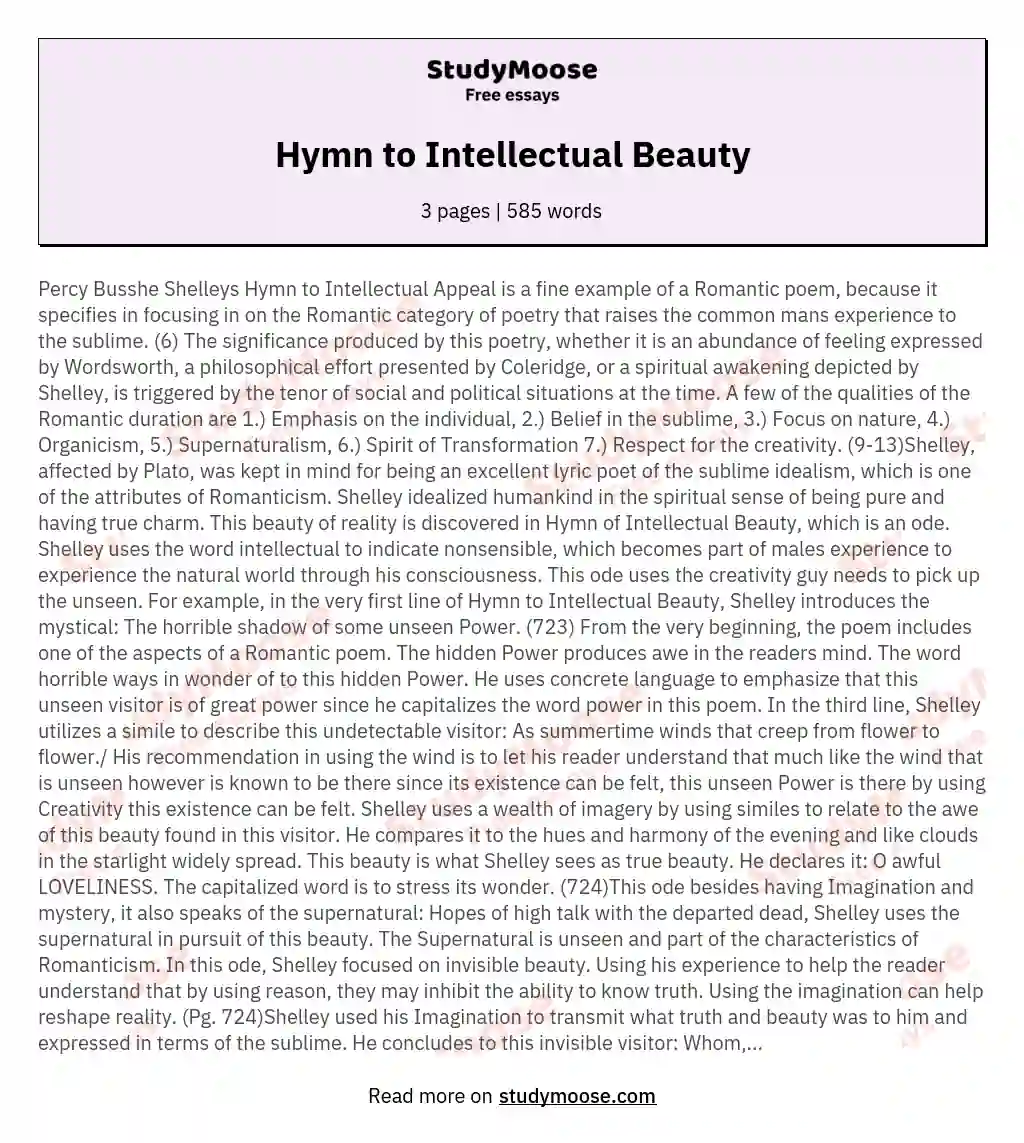 Hymn to Intellectual Beauty essay