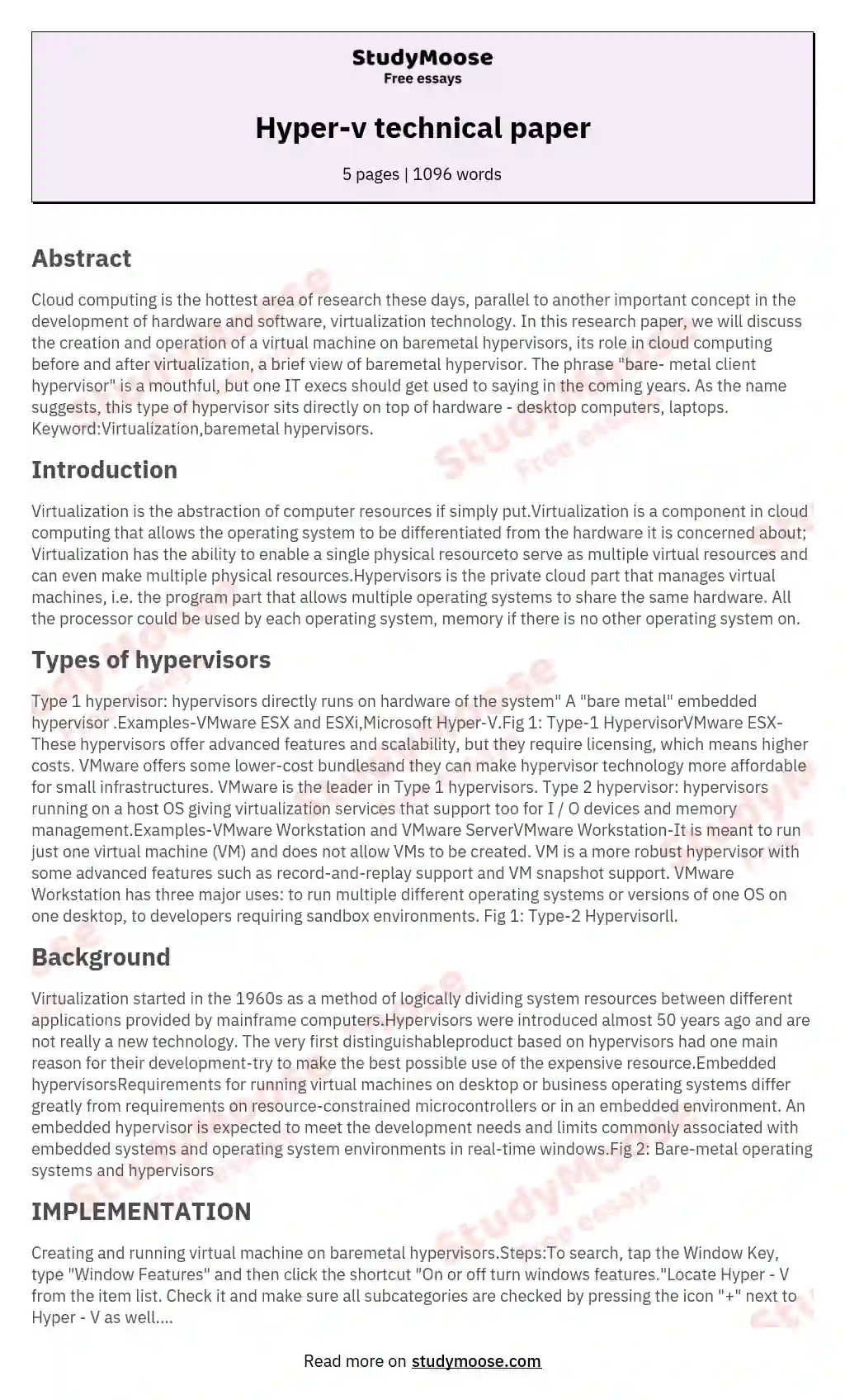 Hyper-v technical paper essay